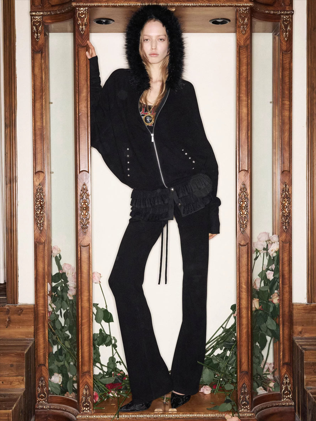 Batwing Hoodie &amp; Drawstring Flared Pants Set