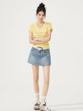 V-neck Waist-cinching Rhinestone Tee - CHINASQUAD