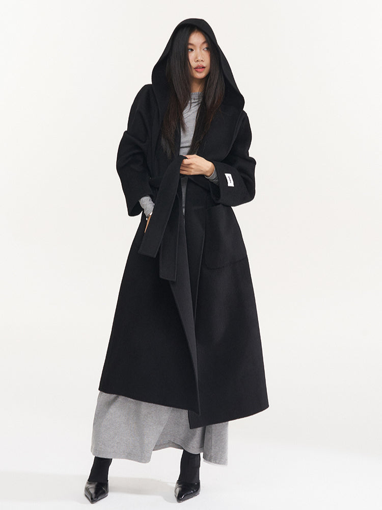 Wool Belted Hooded Coat