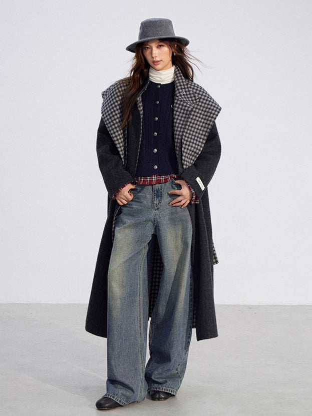 Plaid Patchwork Knit Cardigan