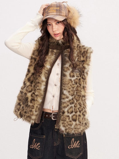 Faux-Fur Panel Vintage Sleeveless Vest