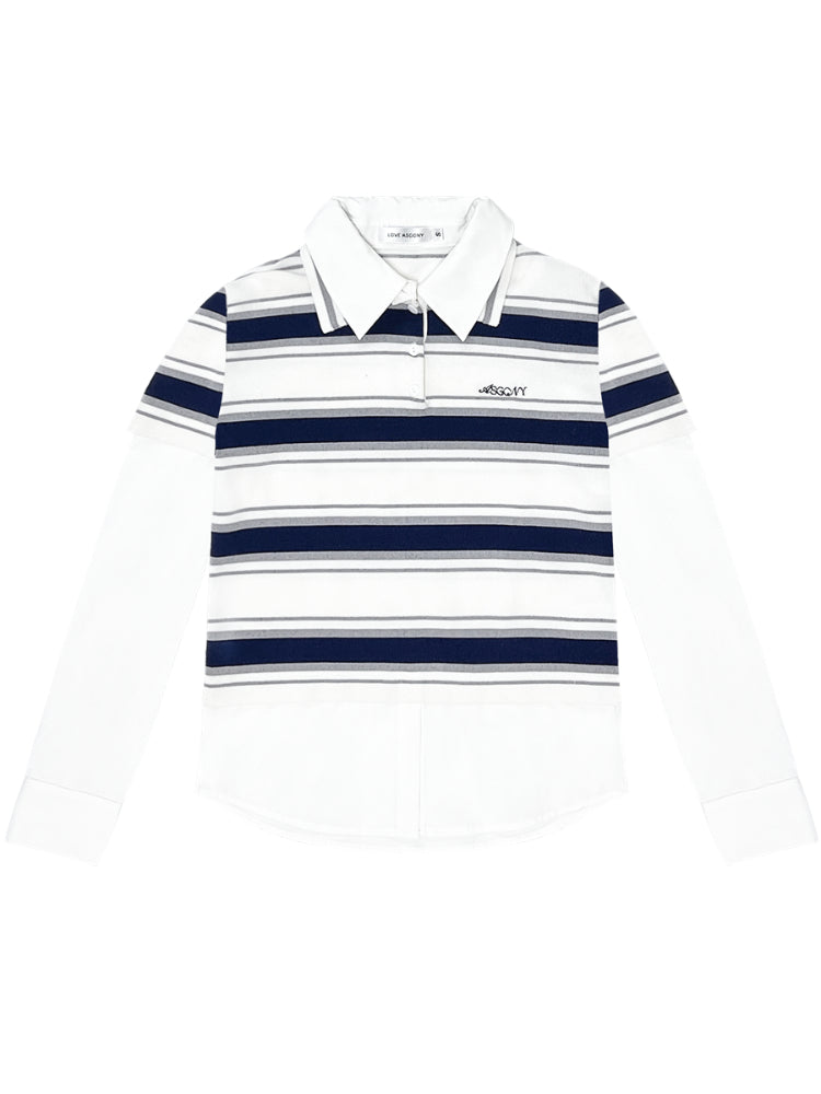 Fake Two-Piece Long Sleeve Polo Shirt