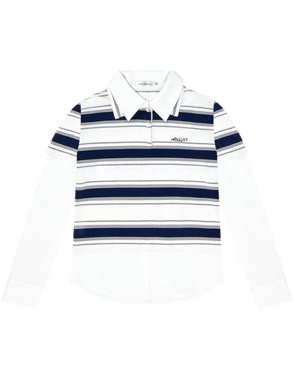 Fake Two-Piece Long Sleeve Polo Shirt