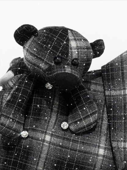 Vintage Plaid Crystal Bear Mid-Length Shirt