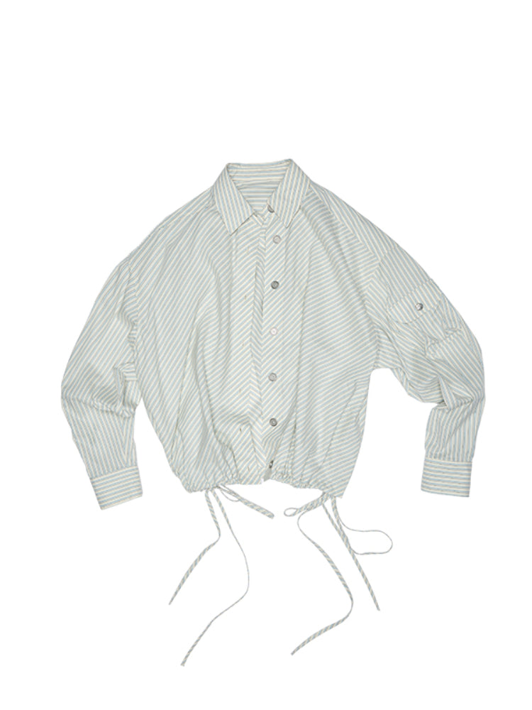 Retro Diagonal Cut Striped Bud Shirt - CHINASQUAD