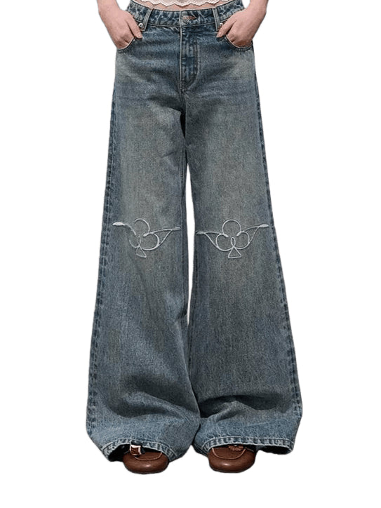 Vintage-Washed Cotton Wide-Leg Jeans