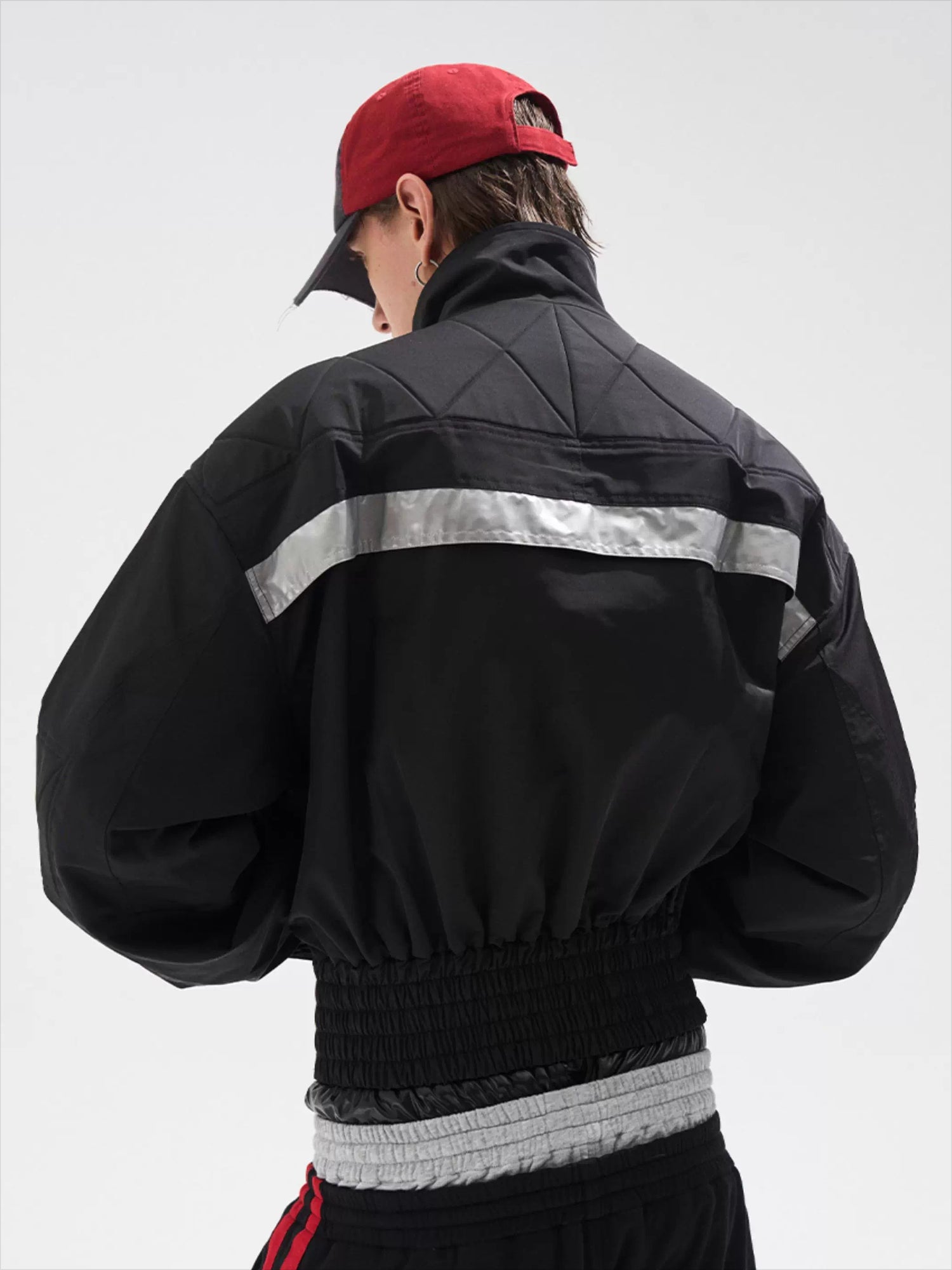Reflective Trim Stand-Collar Oversized Jacket