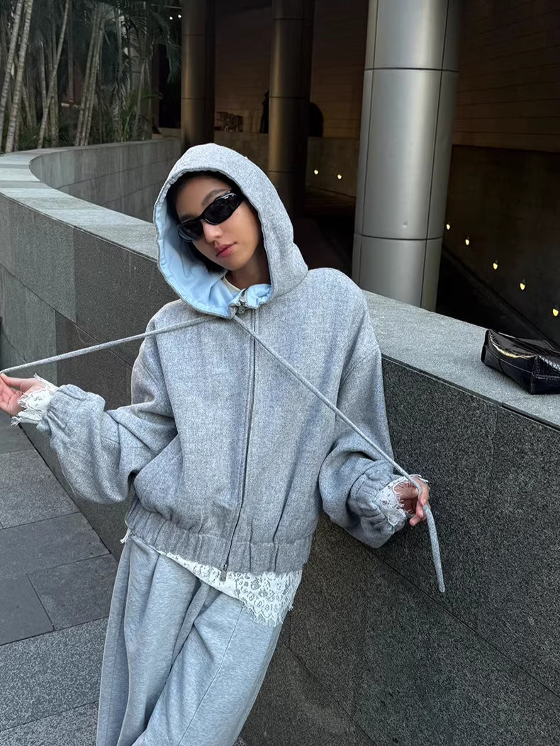 Wool-Blend Hooded Varsity Jacket