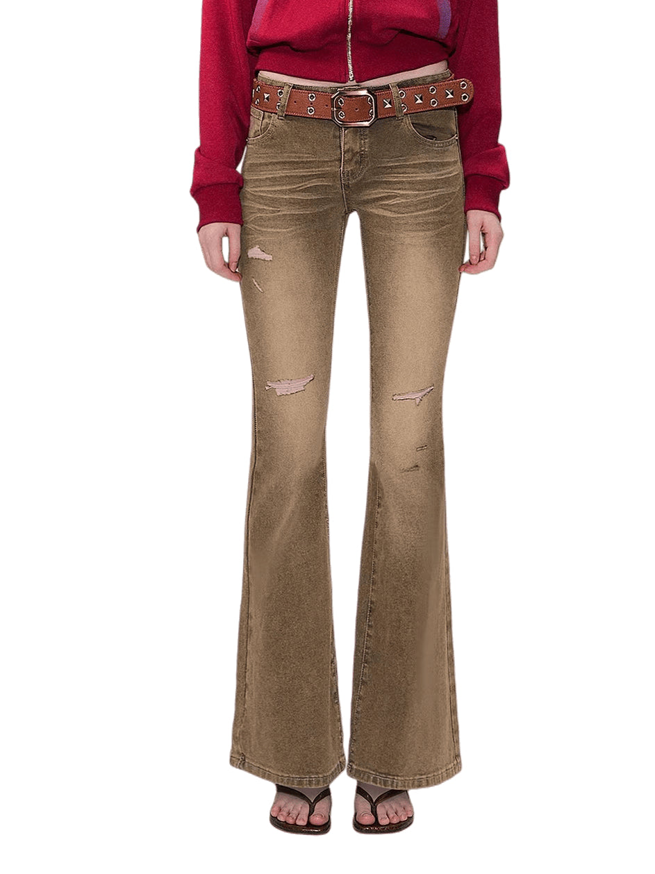 Low-Rise Distressed Washed Denim Jeans