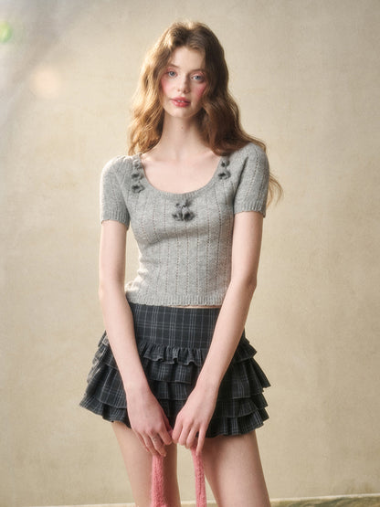 Wool Hollow Out Short Sleeve Knitted Shirt