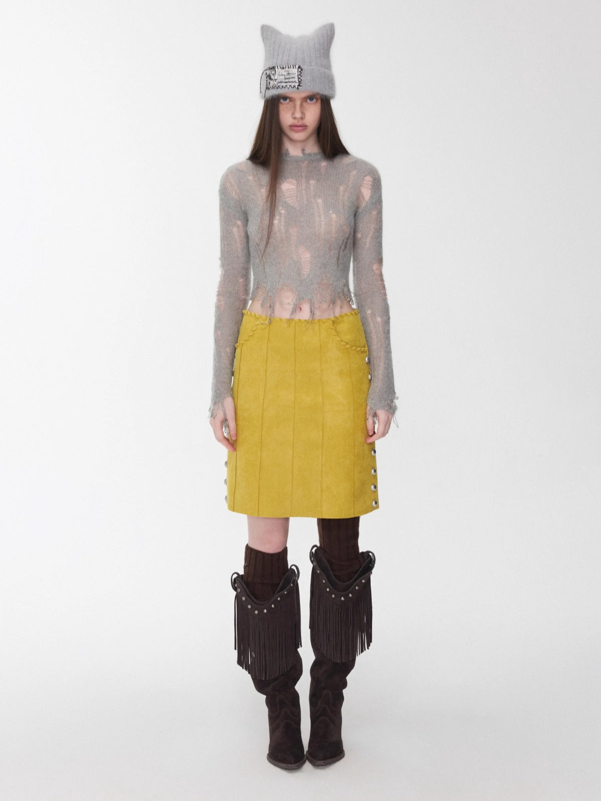 Mohair Distressed Fitted Cropped Sweater
