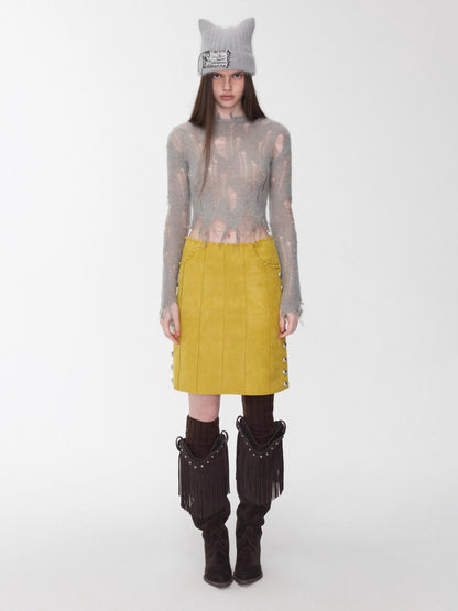 Mohair Distressed Fitted Cropped Sweater