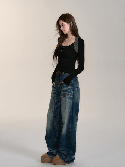 Vintage Washed Straigh-Leg Jeans