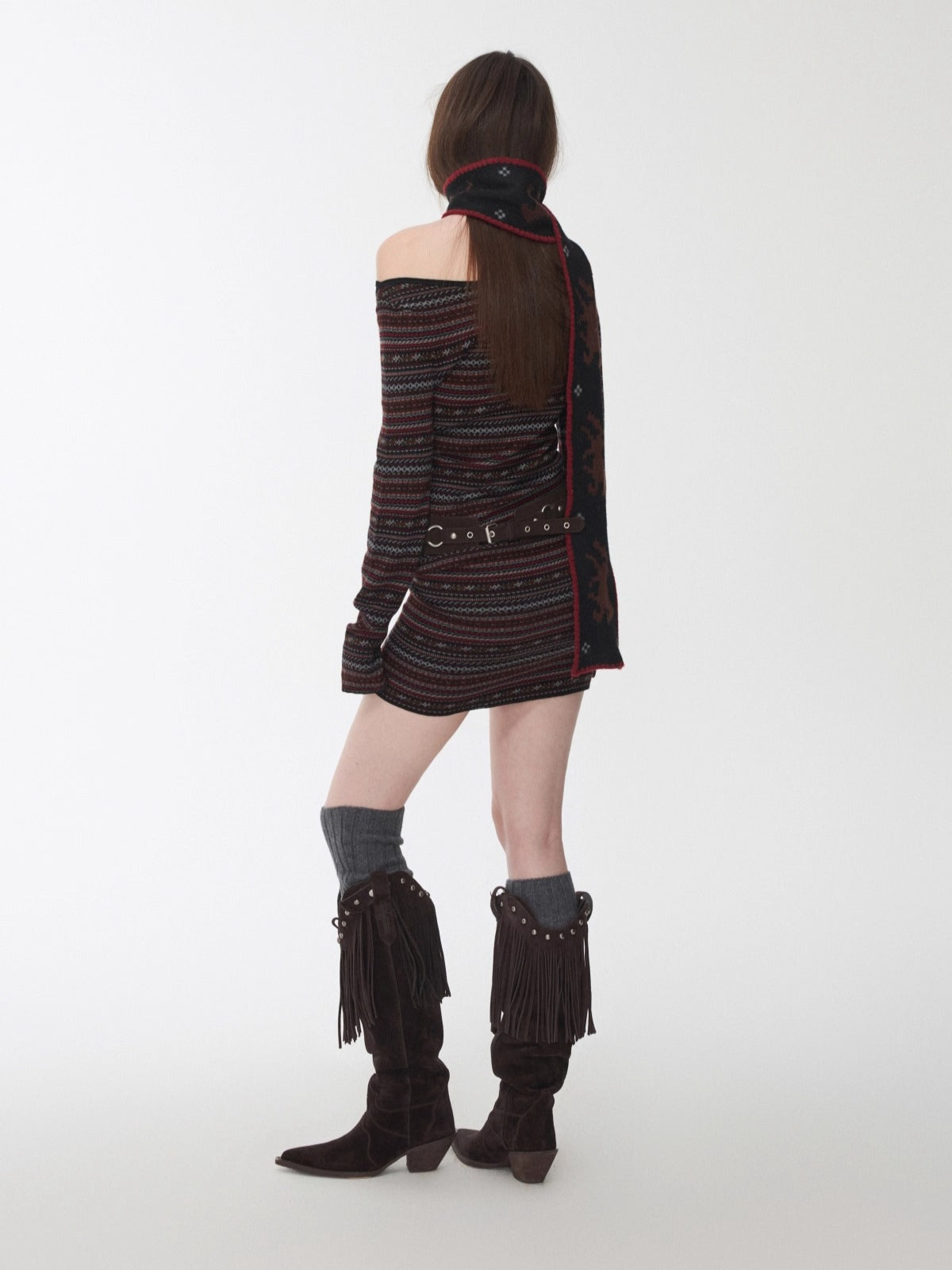 Fair Isle Off-Shoulder Jacquard Knit Dress