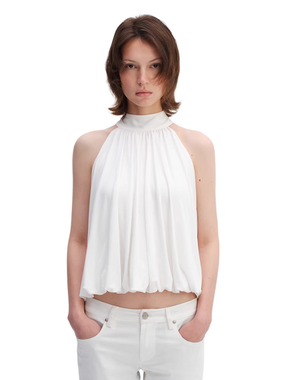 Lyocell Bubble Hem Halter Neck Blouse