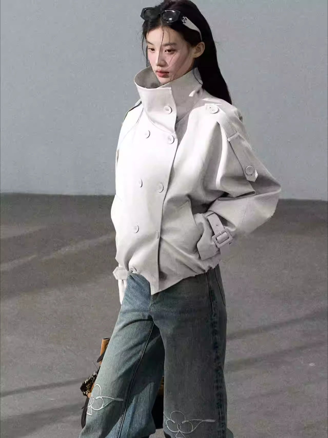 Double-Breasted Short Trench Jacket