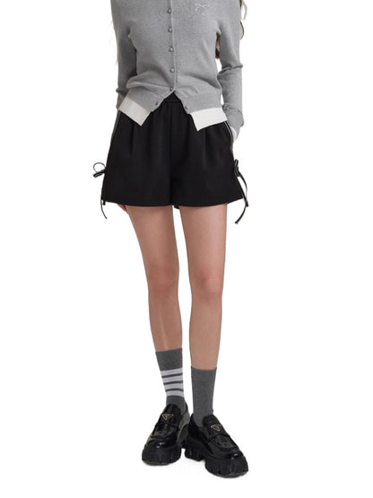 Contrast Bow Woolen Shorts