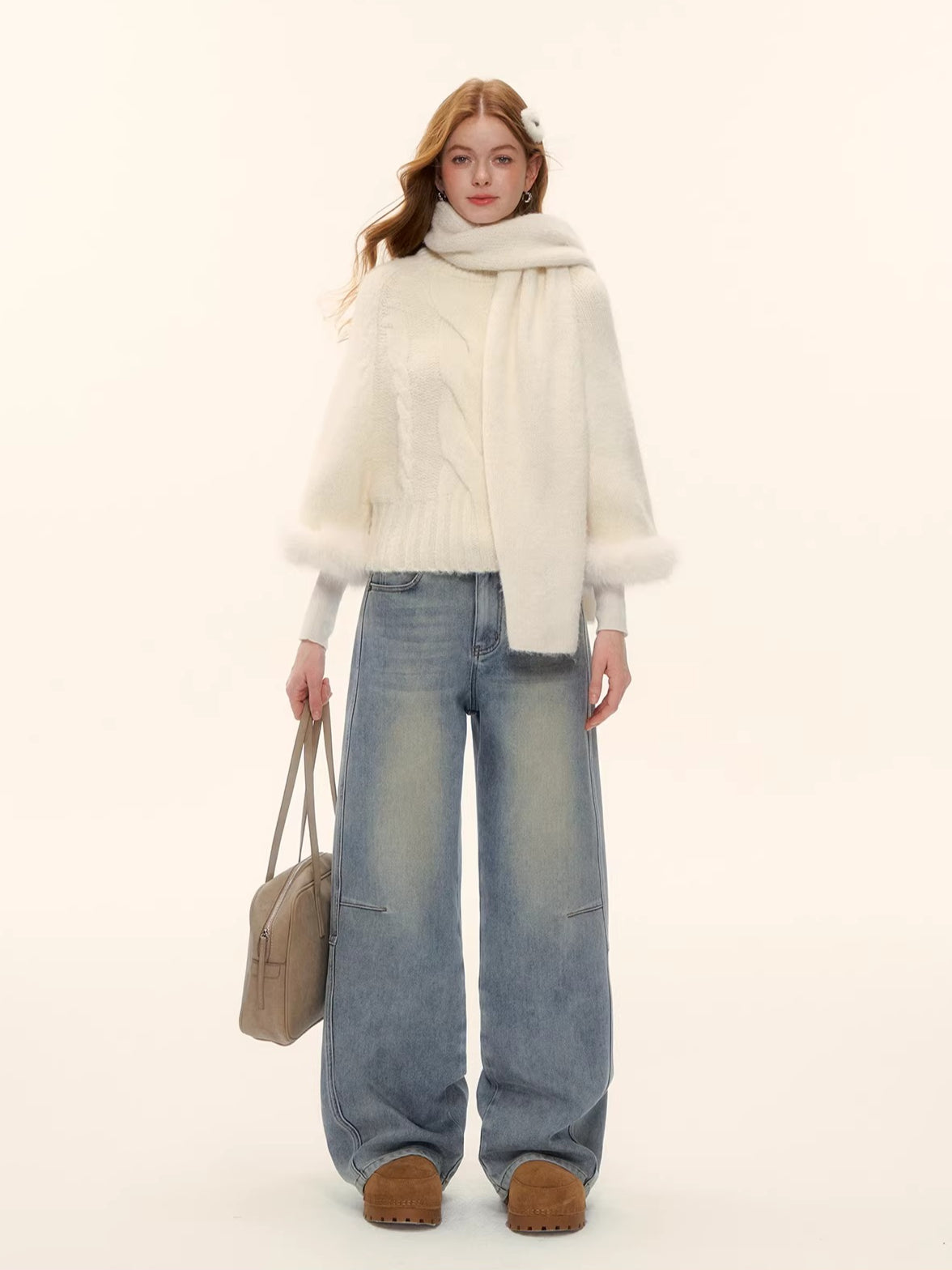 Vintage Washed Curved-Leg Denim Pants