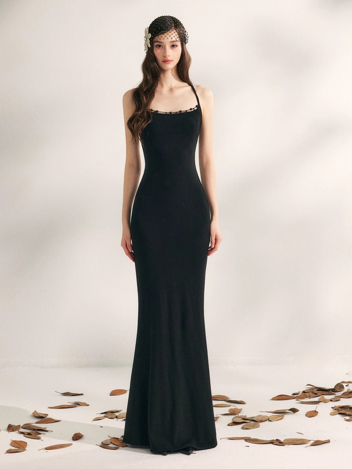 Jasmine Beaded Halter Knit Mermaid Dress