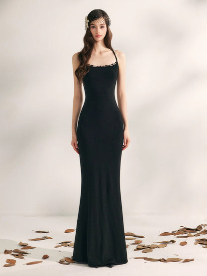 Jasmine Beaded Halter Knit Mermaid Dress