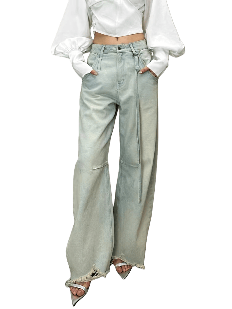 Washed Pleated Banana-Fit Denim Pants