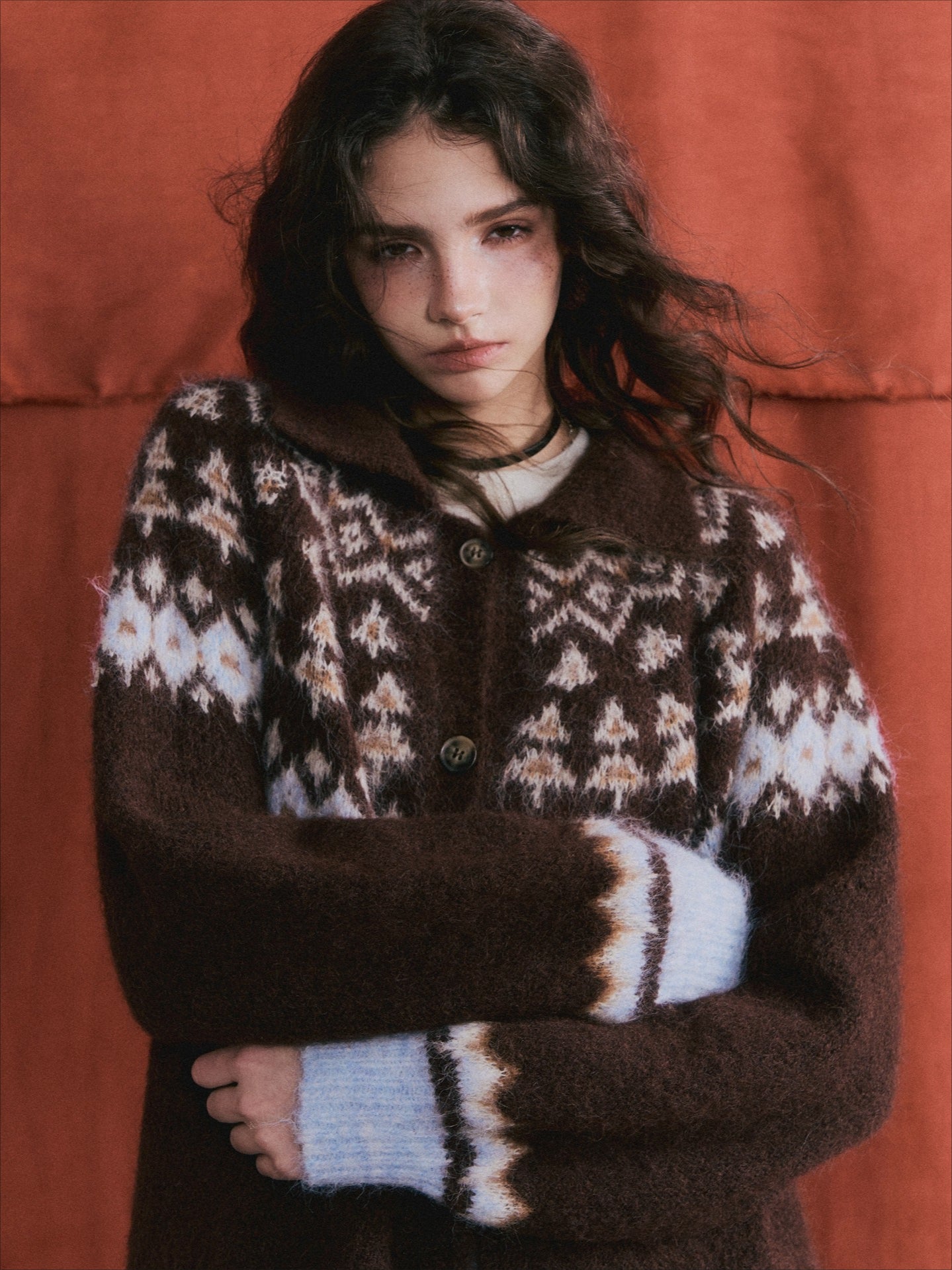 Wool Blend Fair Isle Button-Up Cardigan