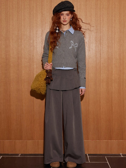 Pleated Overlay Wide-Leg Relaxed Trousers