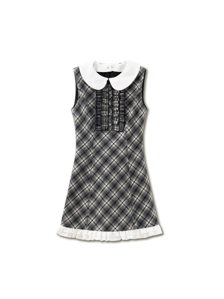 Plaid &amp; Cream Ruffle Doll Collar Dress