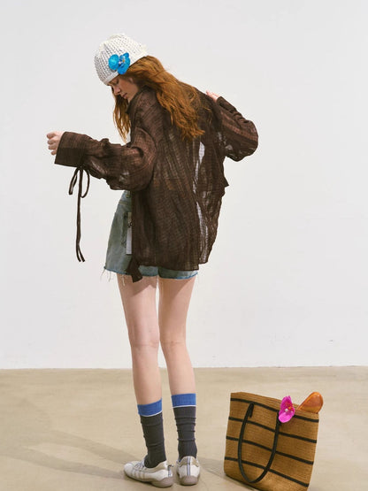 Plaid Sheer Mesh Shirt Jacket
