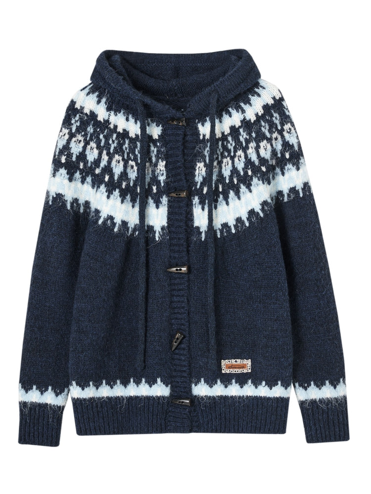 Fair Isle Hooded Knit Cardigan