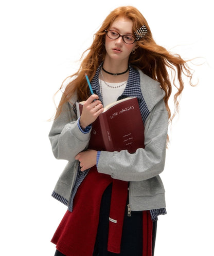 Plaid Patchwork Zip-up Hoodie