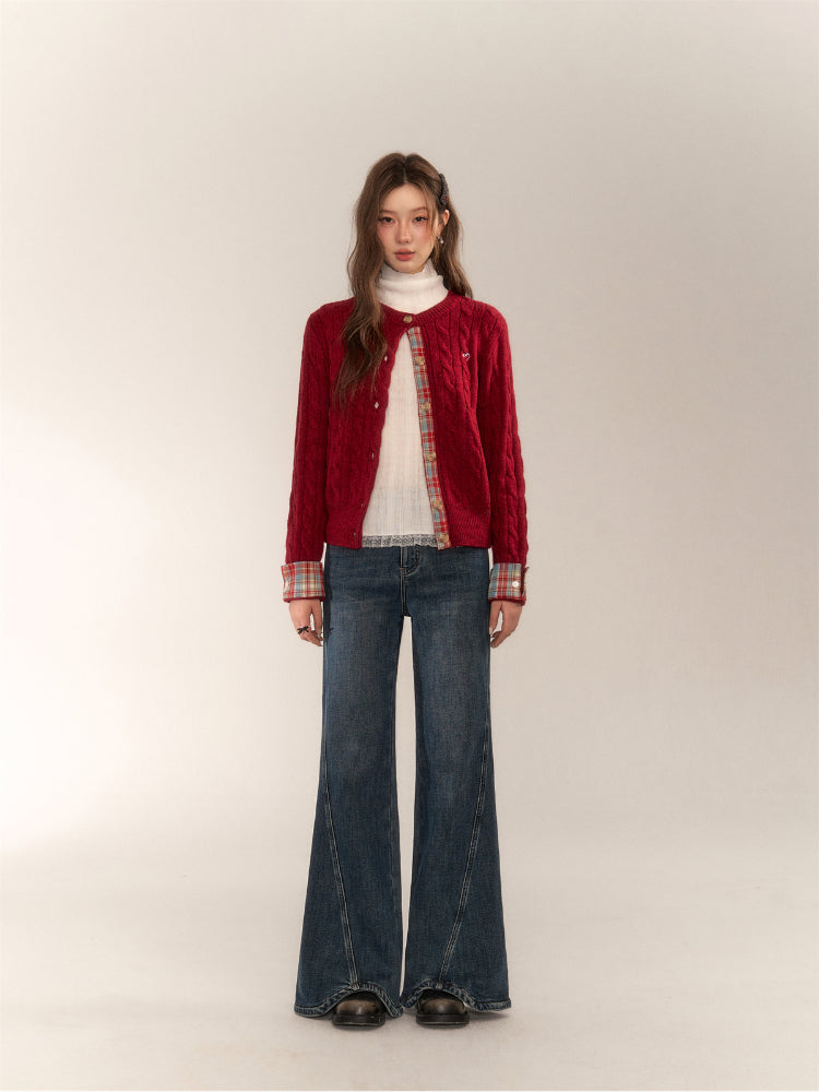 Wavy Hem Bell-bottom Straight-Leg Jeans