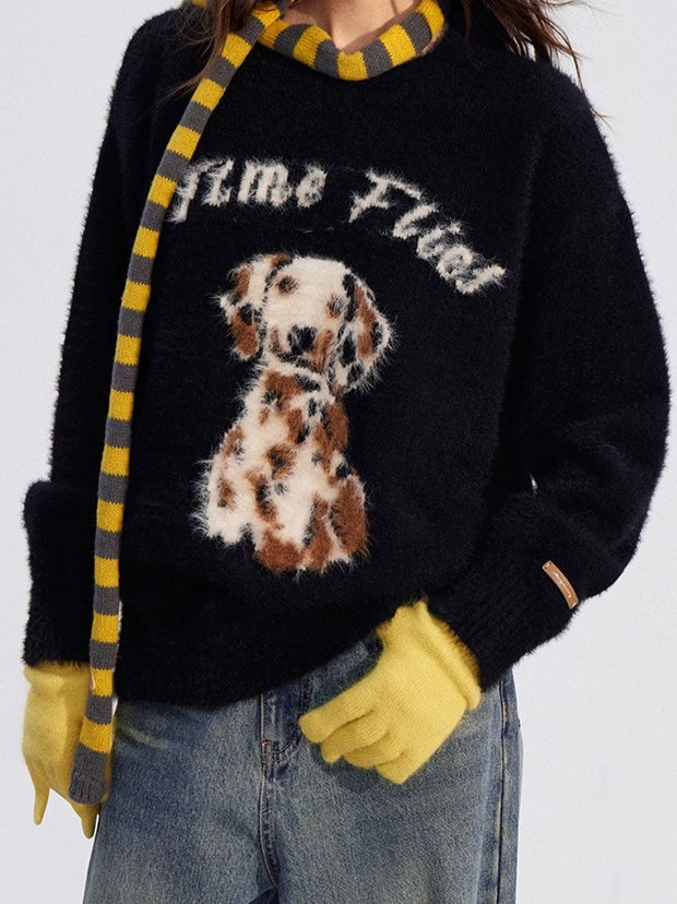 Cartoon Puppy Plush Knit Sweater