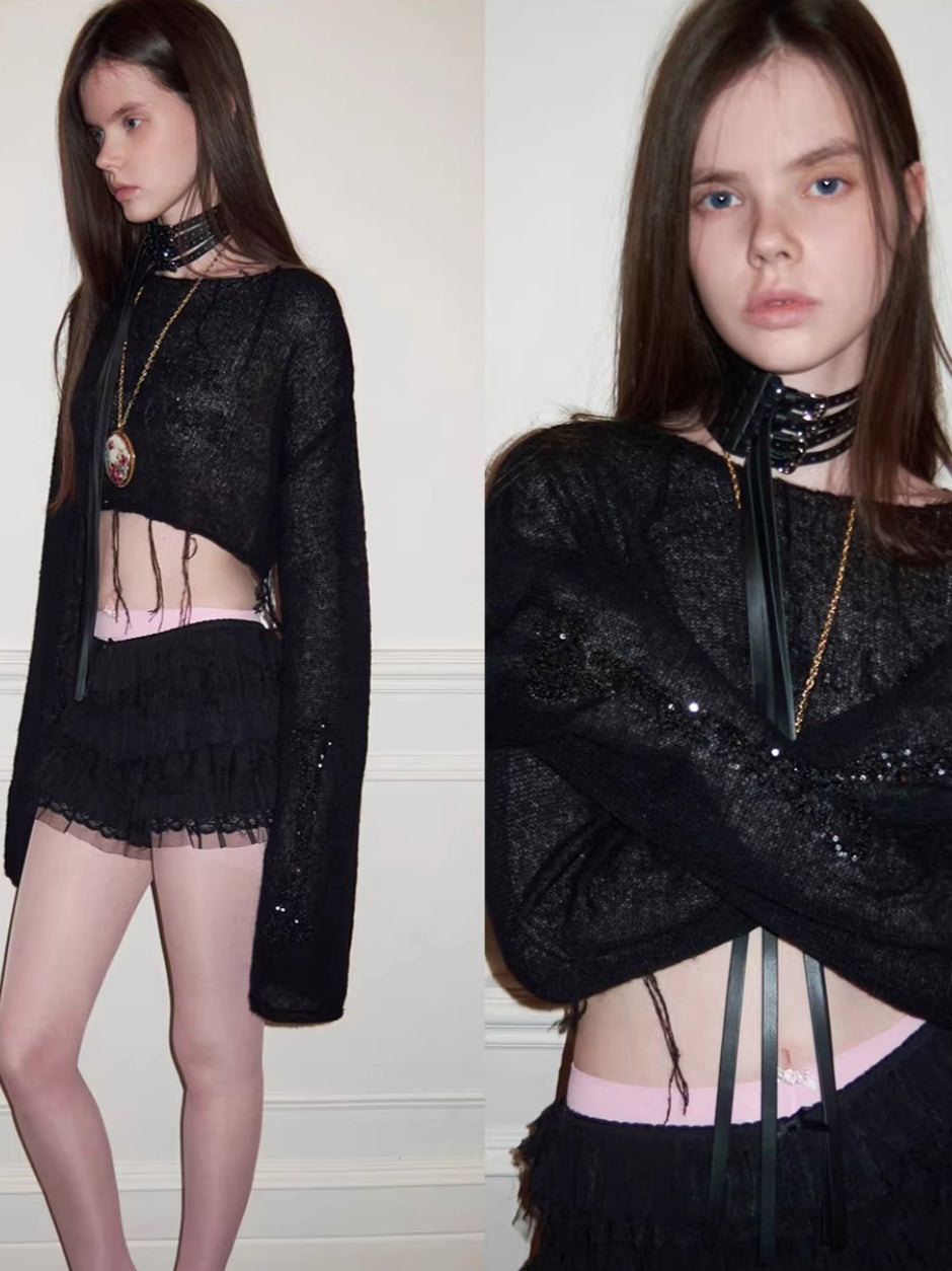 Mohair Sequin Sheer Knit Base Layer