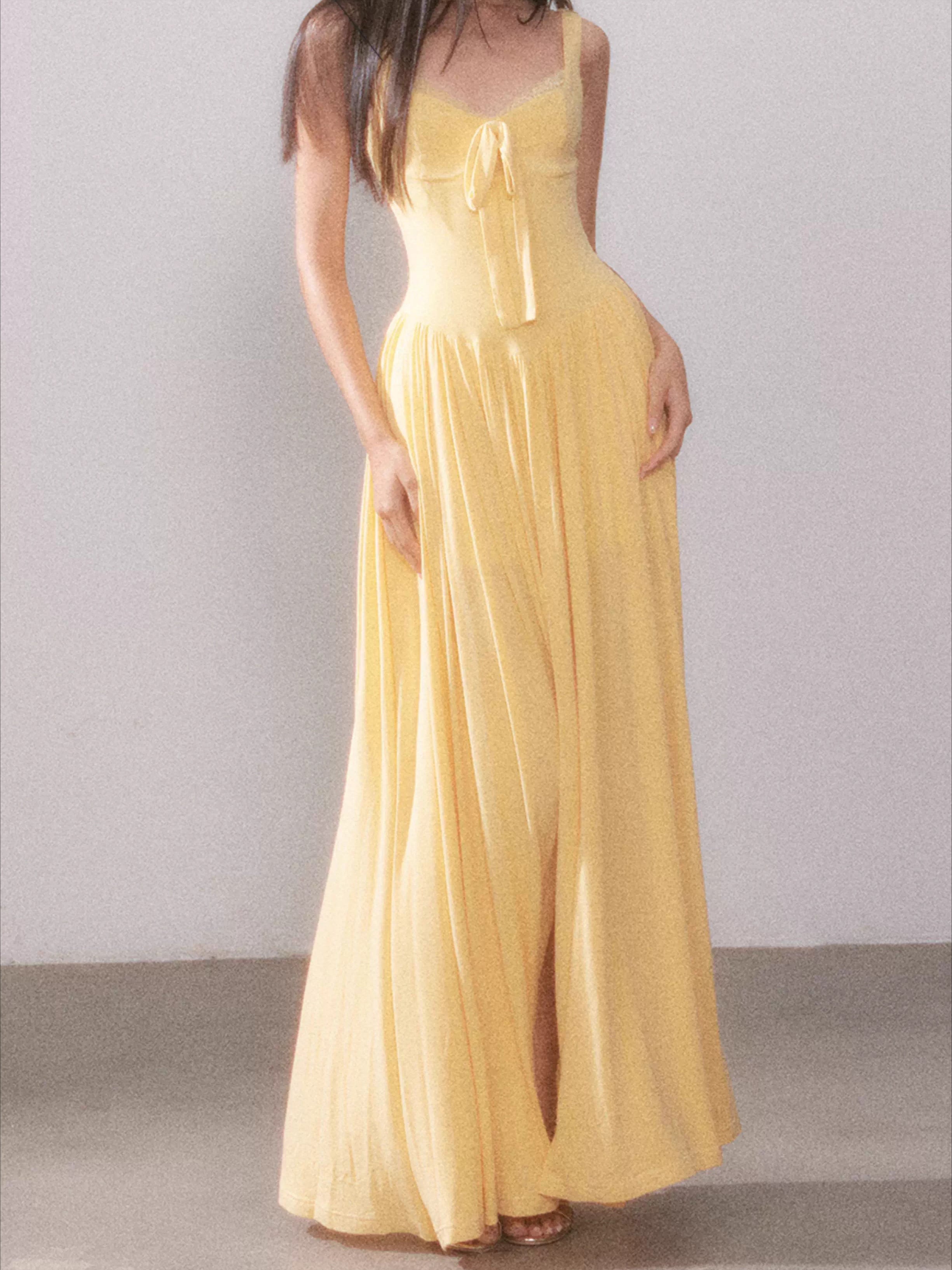 Mist Veil Muse Lace Knit Split Maxi Dress