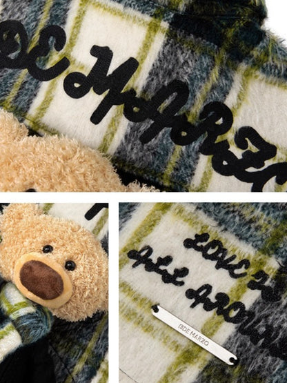 Plaid Patchwork Teddy Zip Overshirt Jacket