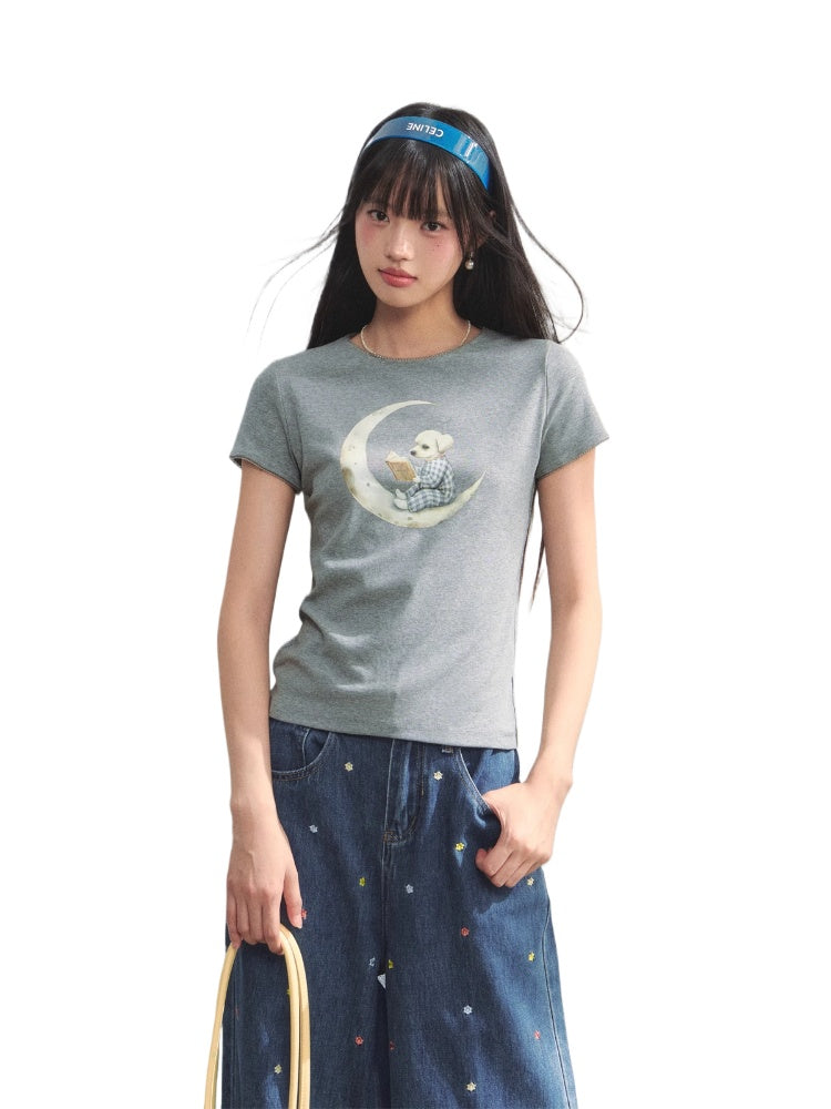 Grey Printed Slim-Fit Knit T-Shirt - CHINASQUAD