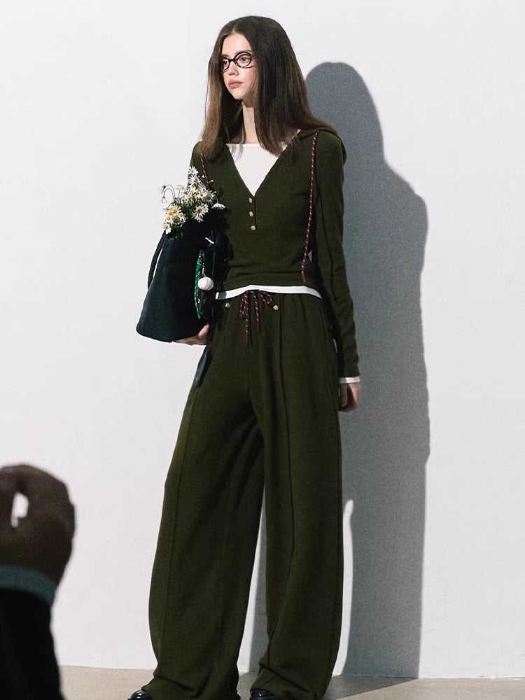 Knit Base Top &amp; Wide-Leg Pants Set