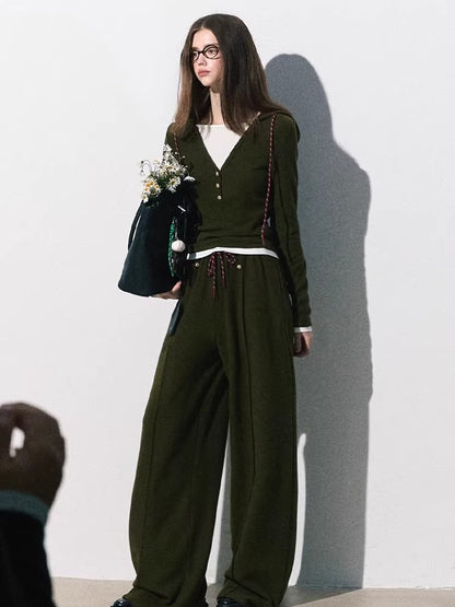 Knit Base Top &amp; Wide-Leg Pants Set