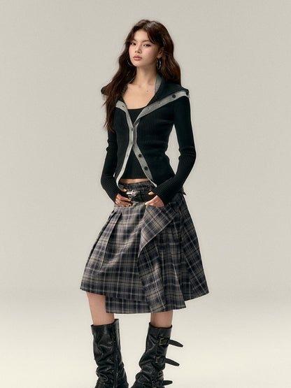 Asymmetrical Plaid Midi Skirt