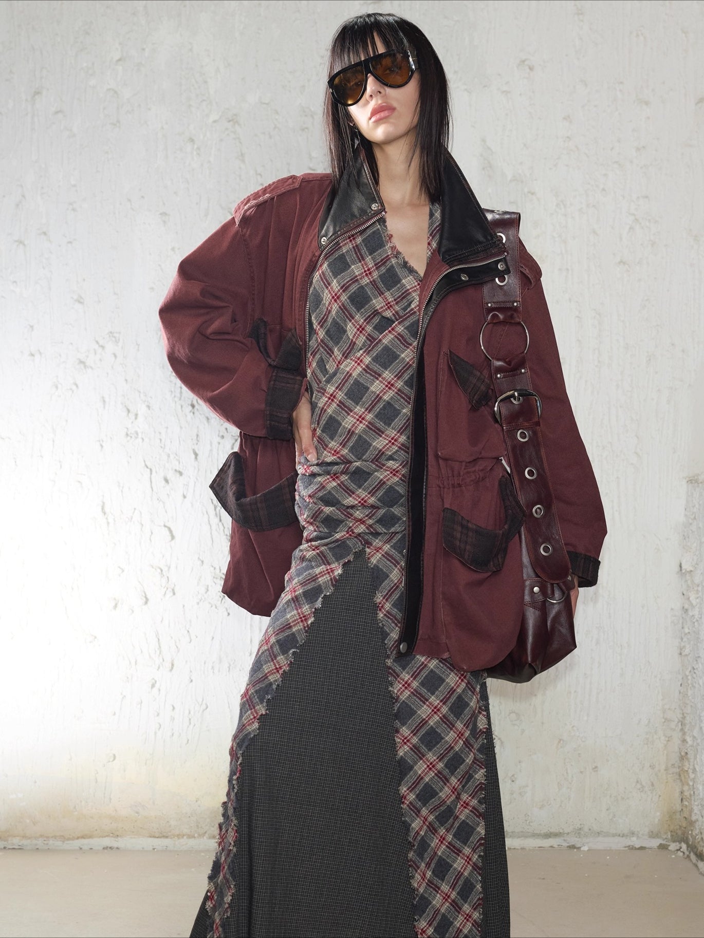 Vintage Studded Wide-Strap Crossbody Bag