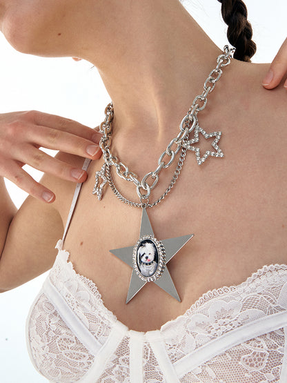 Sweet Punk Dog Star Charm Necklace