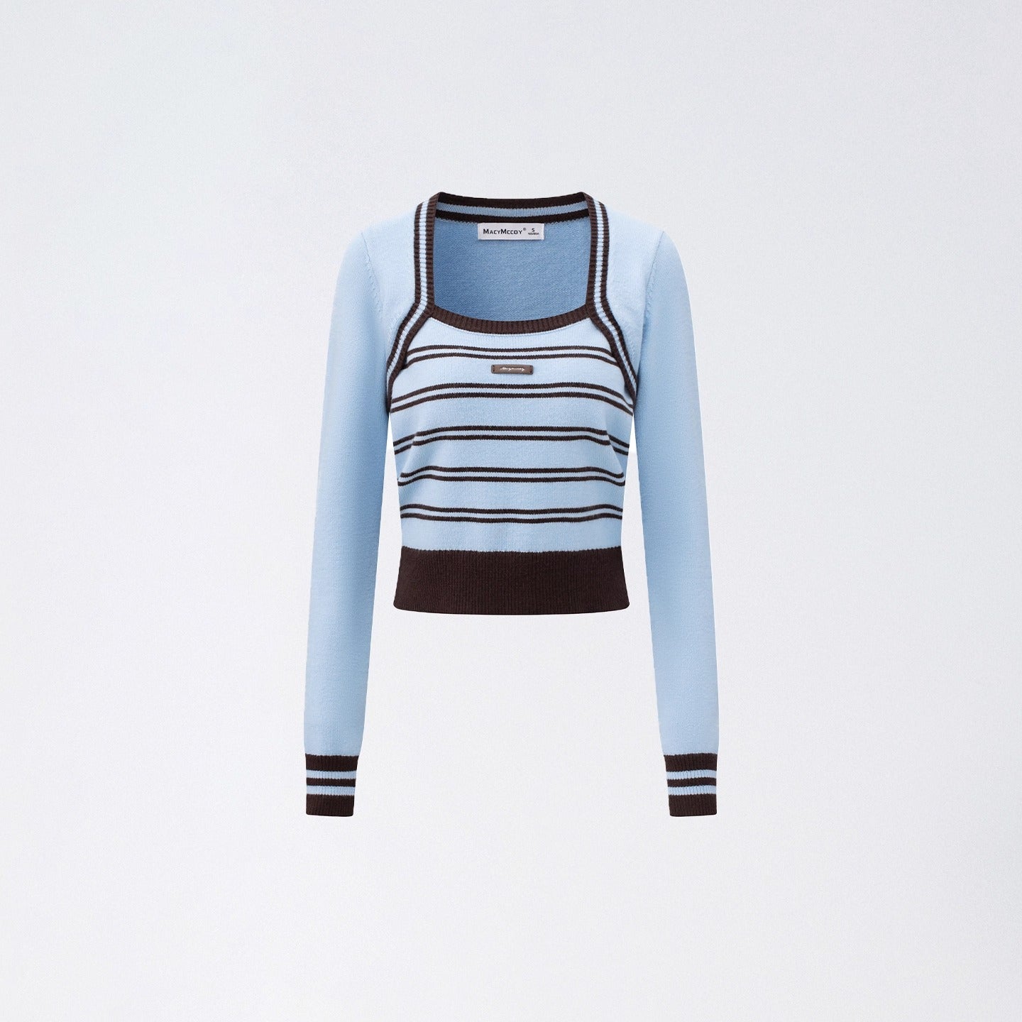 Vintage Square-Neck Layered Knit Blouse