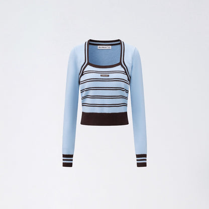 Vintage Square-Neck Layered Knit Blouse