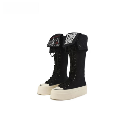 Reversible Tongue Graphic Canvas Boots