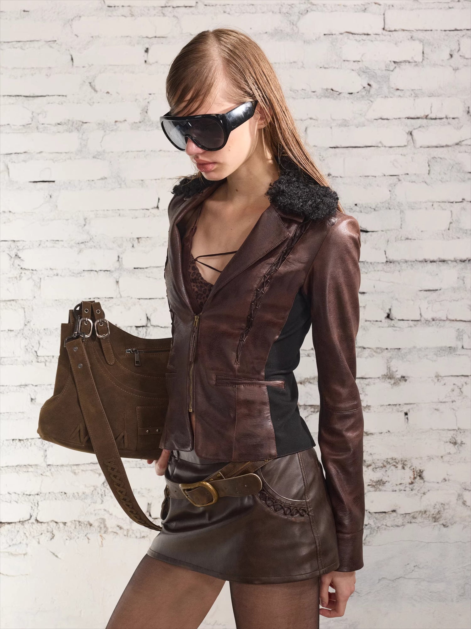 Faux Leather Lace-Up Mini Skirt Shorts