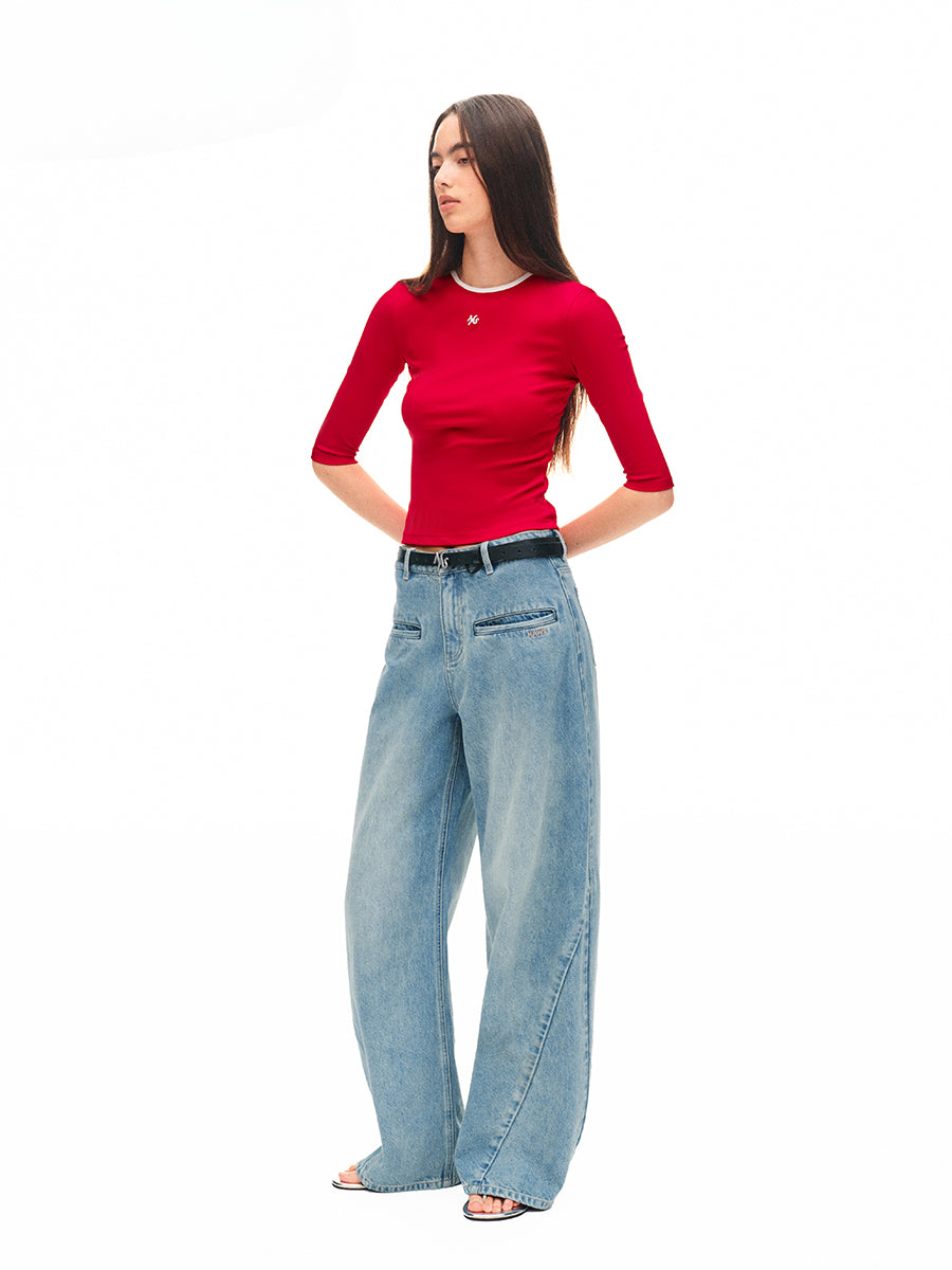 Contrast-Trimmed Mid-sleeve T-shirt - CHINASQUAD