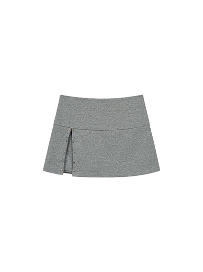 Gray &amp; Green Front Slit Skort