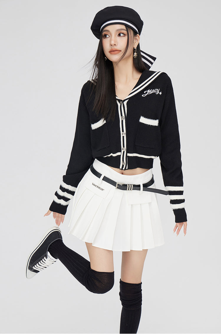 Black &amp; Off-white Patchwork Lapel Sweater - CHINASQUAD