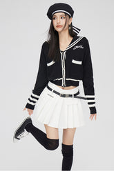 Black & Off-white Patchwork Lapel Sweater - CHINASQUAD